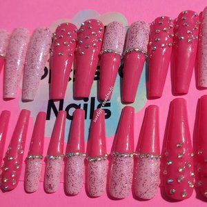 Two-Tone Pinks Shimmer Rhinestone Ballerina Press on Nails